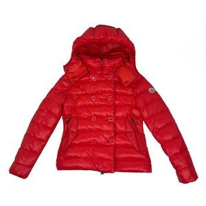 Moncler Bright Red Designer Puffer Coat Down Jacket w/ Detachable Hood LIKE NEW